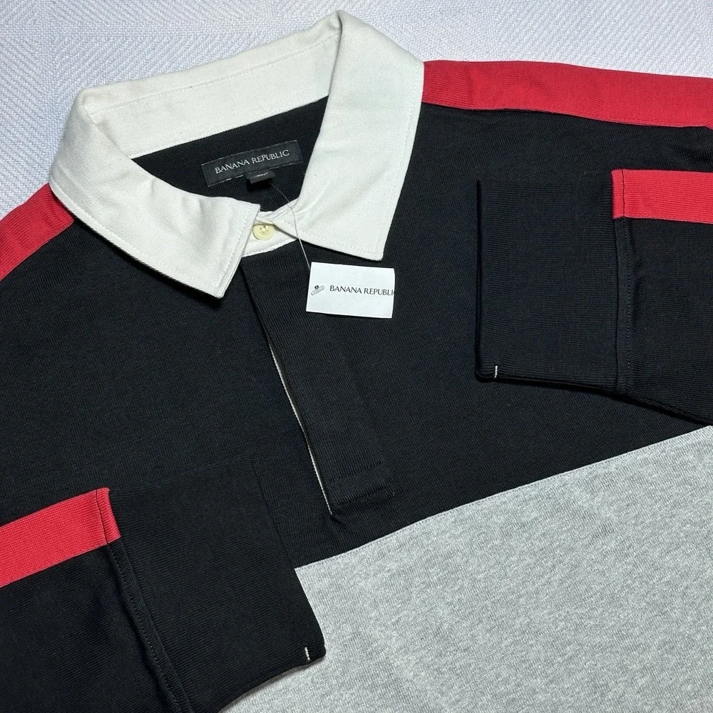 NEW Banana Republic Rugby Polo Mens Large Flame Logo‎ Long Sleeve Colorblock NWT